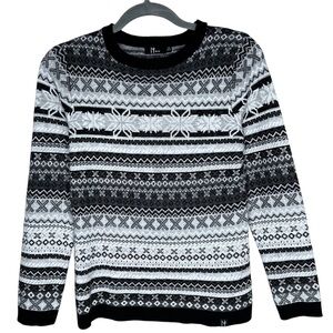 Neve Zoe Crewneck Sweater Women’s Small Merino Wool Blend Black Gray White S